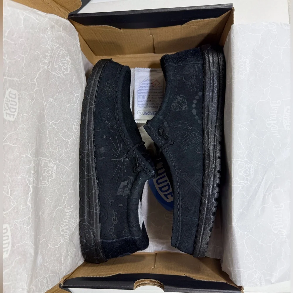 Men's Hey Dude x Wally Jelly Roll Black Loafers Slip on Shoes - Picture 10 of 12